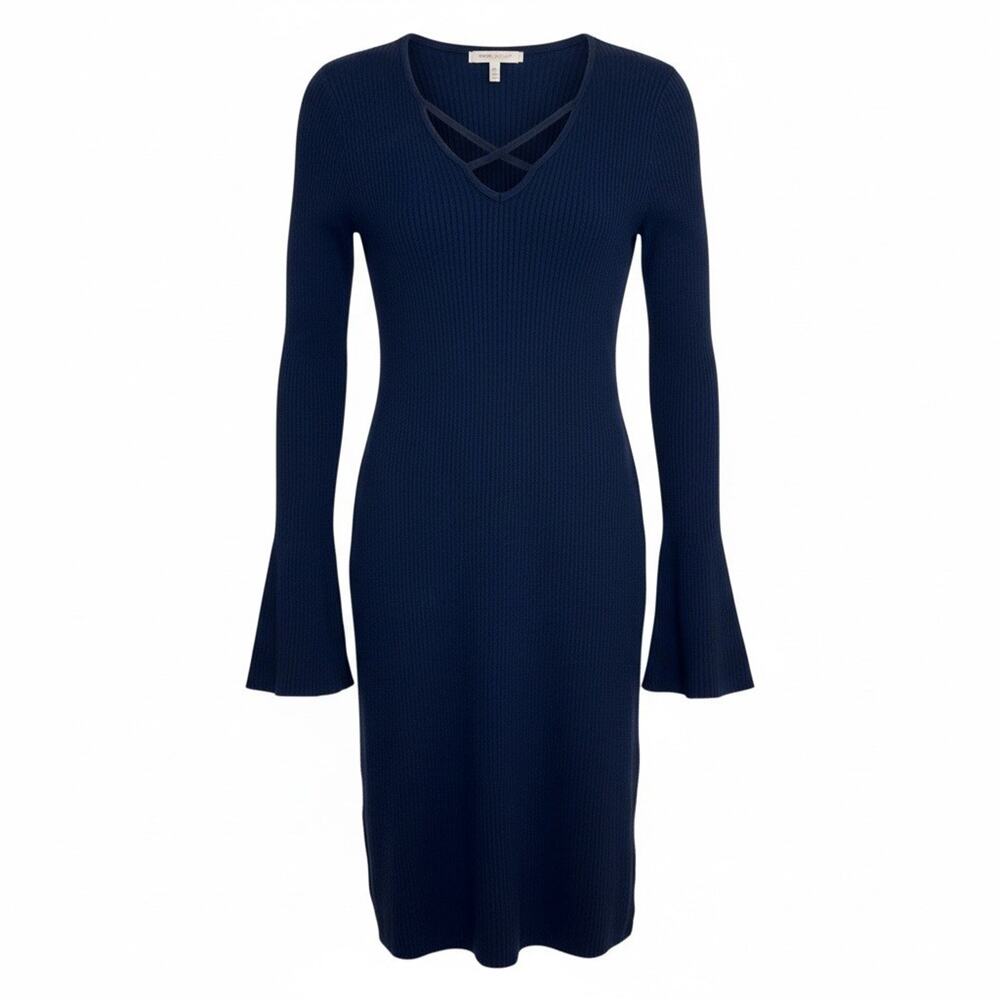 Free People Womens Criss Cross Tunic Sweater Size Small Navy Blue Quiet Luxury